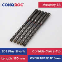 160mm SDS Plus Shank Masonry Drill Bits for Electric Hammer Tungsten Carbide Cross-Tip 7-Option Diameter-5~16mm 5 Pieces A Lot
