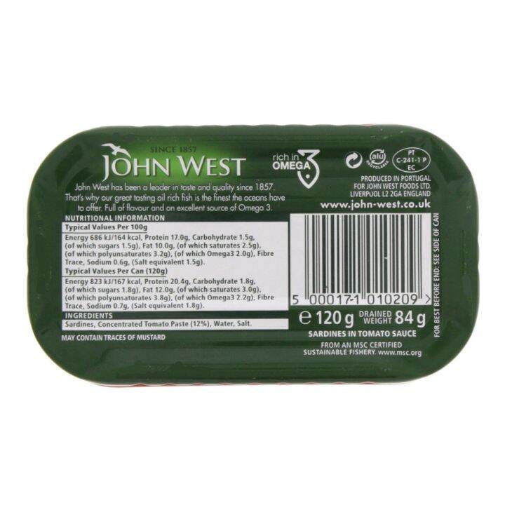 import-foods-john-west-sardines-in-tomato-sauce-120g-จอห์นเวสต์ซาร์ดีนอินโทเมโทซอส-120กรัม