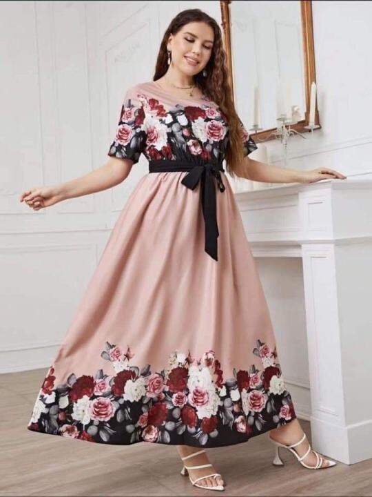 Plus Size Ladies Casual OOTD Floral Pink Dress Lazada PH