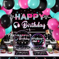 ◎✇✥ New Music Tik Party Decorations Tok Birthday Party Tableware Set Balloons Set Tablecloth Plates Cups Napkin Party Supplies