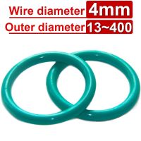 1~5Pcs Wire Diameter 4mm FKM Fluororubber O-Ring Sealing Ring CS OD 13mm-400mm Green Seal Gasket Ringcorrosion Resistant Heat