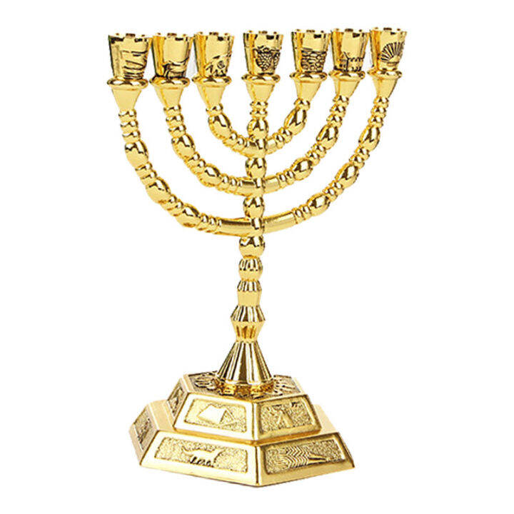 Golden Jewish Menorah CandleHolders Religions Candelabra Hanukkah Candlesticks 7 Branch Menorah