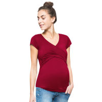 Summer Maternity Tees Women Solid Pregnant Nursing Baby For Maternity Multifunctional maternity Clothes V-neck pregnant T Shirt