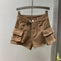 COD jfdss Brown Cargo Denim Shorts. Design Niche High Waist Slimmer Look A-Line Wide-Leg Pants. Hot Sexy Girl. Cute Sweet Girl