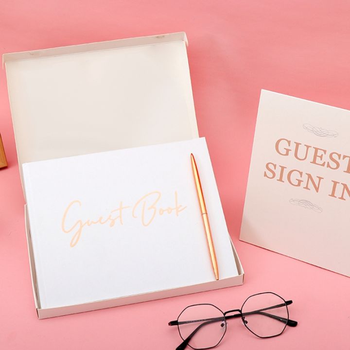 wedding-guest-book-hen-party-guest-book-wedding-books-white-amp-rose-gold-for-guests-to-sign-baby-shower-sign-in-guest-book-with-pen