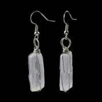 KFT Natural Raw Selenite Healing Quartz Crystal Copper Wire Wraped White Color Selenite Stone Dangle Hook Earring Women Girls Cables Converters