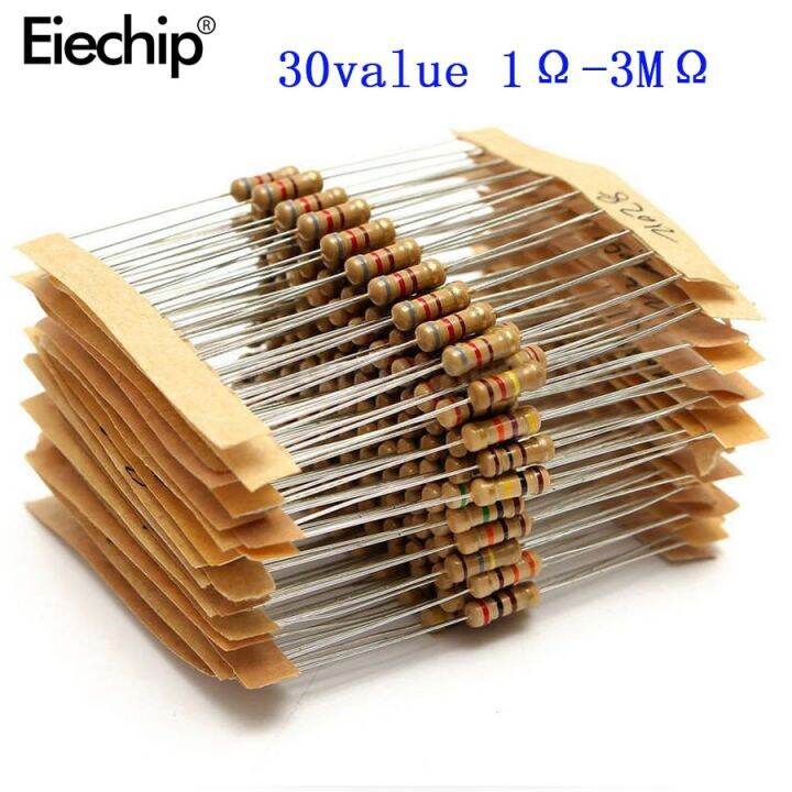 300 PCS 30 Value Range 1 ohm 3M ohm 1/2W Carbon Film Metal Resistors