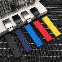 （Bar watchband）ยี่ห้อ22Mm BlackRed YellowSilicone RubberBand หัวเข็มขัดสแตนเลสสำหรับ Navitimer/avenger/breitling สาย