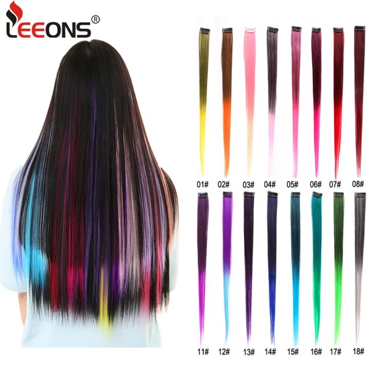 leeons-วิกผมผมสีออมเบอร์คลิปในผมเดียวขนาด20นิ้วคลิปวิกผมปลอมต่อผมทนความร้อนแบบคลิปปอยผมตรง