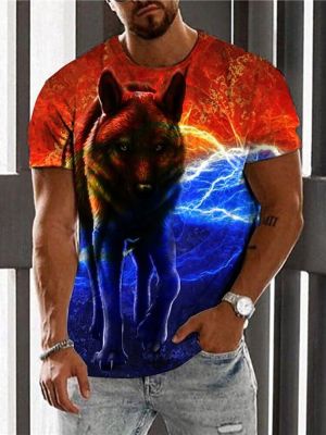 เสื้อยืดพิมพ์ลายหน้าหมาป่าแบบ3D,เสื้อยืดทรงหลวมลำลองฤดูร้อนแฟชั่นสัตว์เสื้อยืดฮาราจูกุโอเวอร์ไซส์