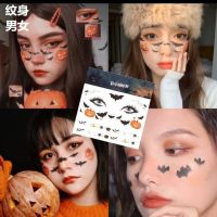 Halloween Face Stickers Cartoon Tattoo Stickers Cute Face Pumpkin Skull Stickers Bat Children’S Makeup Stickers Simulation Anti- 【OCT】