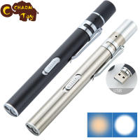 【Ready Stock】Portable Dual Light Source LED Stainless Steel Nursing Penlight Flashlight for Students Doctors