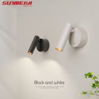 SUNMEIYI ไฟสปอตไลท์ติดแบ็คดรอปเป่าลม LED 5W สีขาว/ดำสำหรับห้องนั่งเล่นโคมไฟติดผนังทันสมัยสำหรับห้องนอนอ่านหนังสือติดผนังไฟเชิงเทียนตกแต่ง