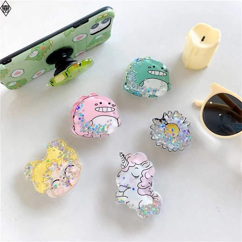 Melody Pooh Unicorn Bear Bunny Cinnamonroll Glitter Sand Phone Holder Stand Secure Grip Accessories