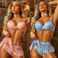 【CW】卍◊☇  3Pcs Set Ladies Color Halter Sun-top Perspective Panties Waist Falbala Skirt