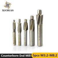 5ชิ้นที่ตัดปลายหมุน M3 M8 4ขลุ่ย Counterbore Cnc End Mill Hss ชุดบิตแกะสลักเครื่องมือนำร่อง Slotting