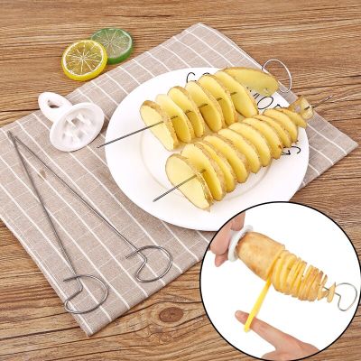 1Set Rotate Potato Slicer Stainless Steel Plastic Twisted Potato Spiral Slice Cutter Creative Vegetable Tool Kitchen Gadgets Graters  Peelers Slicers