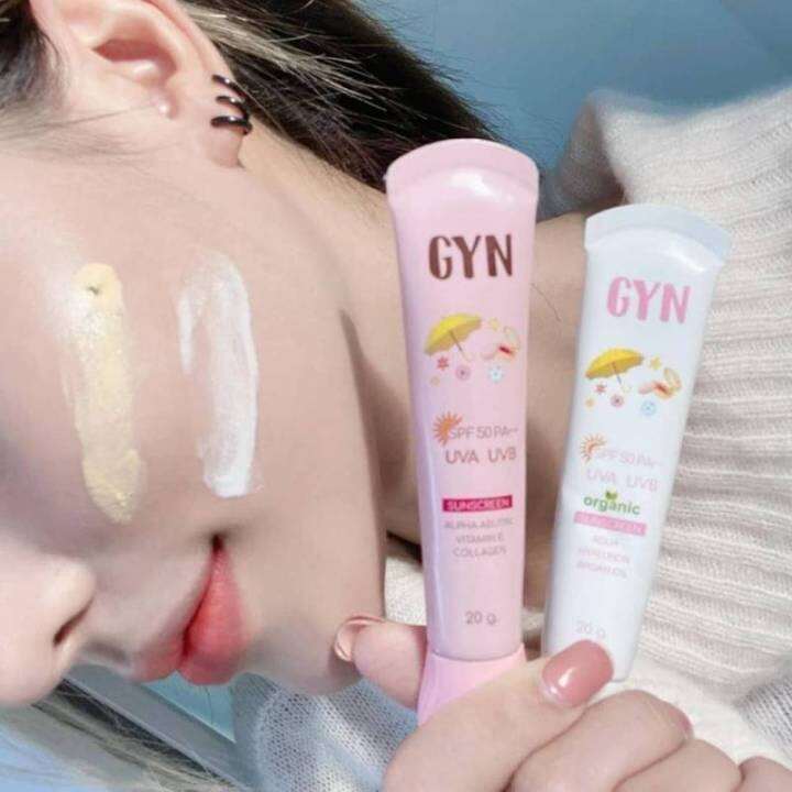 คู่จิ้น-ได้-2-ชิ้น-กันแดดจิน-สูตรสีขาว-จิน-ออแกร์นิค-gyn-organic-sunscreen-spf-50-pa-20-g-กันแดด-จิน-สีชมพู-gyn-sunscreen-sunscreen-spf-50-pa-20-g