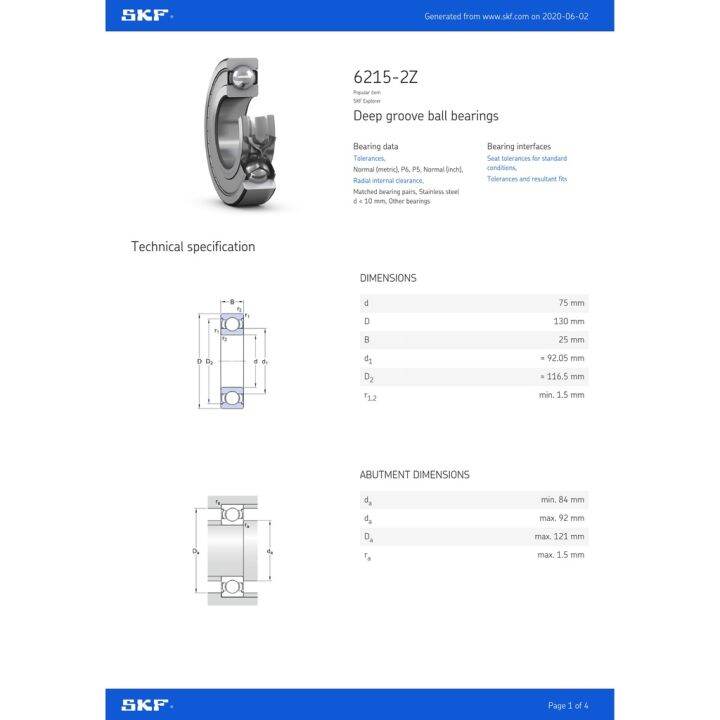 SKF 62152Z Deep Groove Ball Bearing Lazada