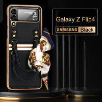 สำหรับ Samsung Galaxy Z Flip 4 3เคสสร้อยข้อมือหรูหราแบบพับหนังเลนส์กันกระแทกฝาครอบกระเป๋าถือริบบิ้นรวมทุกอย่าง fwerwew