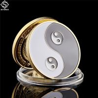 Chinese Tai Chi Black White Taoism sign ancient Eight Diagrams Gold Coin Collection Poker Card Guard With Coin Capsule