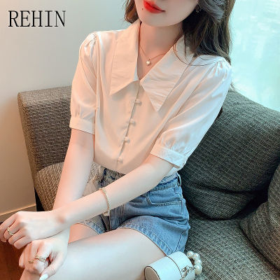 REHIN เสื้อแขนสั้นผู้หญิง,เสื้อแขนพองวินเทจสไตล์ฝรั่งเศสแฟชั่นสไตล์เกาหลีแบบใหม่ฤดูร้อน