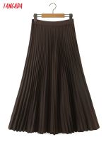 Tangada 2022 New Women Satin Pleated Midi Skirt Vintage Side Zipper Ladies Chic Mid Calf Skirts 8H150