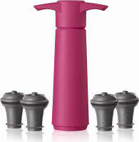 Vacu Vin Wine Saver Pump Pink with Vacuum Wine Stopper - Keep Your Wine Fresh for up to 10 Days - 1 Pump 4 Stoppers - Reusable - Made in the Netherlands Pink 4 Stoppers