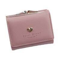 Women Sweet Heart Small Wallet Faux Leather Short Coin Purse Multi-Slots Button Bag Solid Color Card Holder Pocket