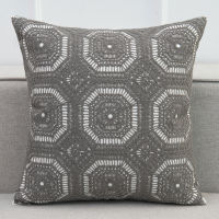 18" Embroidered Cushion Cover Lace Floral Circle Grey Yellow Khaki Ivory Blue Canvas Cotton Square Pillow Cover 45x45cm