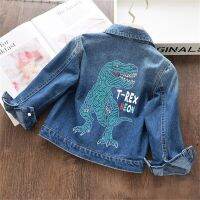 Kids Girls Lapel Denim Jacket Spring Autumn Children Teen Boys Cartoon Dinosaur Excavator Cardigan Korean Style Coat 2023 New