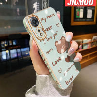 เคส JIUMOO สำหรับ OPPO A58 5G A58X 5G A78 5G เคสลายหมีขอบสี่เหลี่ยมใหม่เคสชุบพื้นผิวเคสซิลิกาเจลนิ่มกันกระแทกเคสมือถือฝาครอบป้องกันเลนส์กล้องถ่ายรูปรวมทุกอย่าง