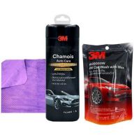 3M ผ้าชามัวส์ ออโต้แคร์ ( Chamois Auto Care ) ขนาด 66 x 43 cm. + 3M แชมพูล้างรถ สูตรผสมแวกซ์ Car Wash With Wax 200 ml.