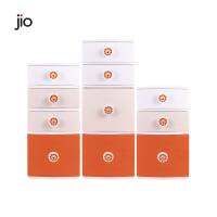 Jio ตู้ลิ้นชักพลาสติก 2-4 ชั้น หน้ากว้าง 42 ซม. สีขาว-ส้ม มือจับลายสิงโต จัดส่งแบบประกอบพร้อมใช้งานทันที