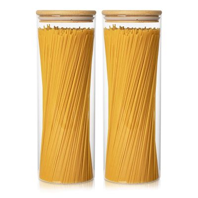 Glass Storage Containers Set of 2 71Oz Tall Spaghetti Jars with Bamboo Lids - Kitchen Food Storage Canisters for Pasta