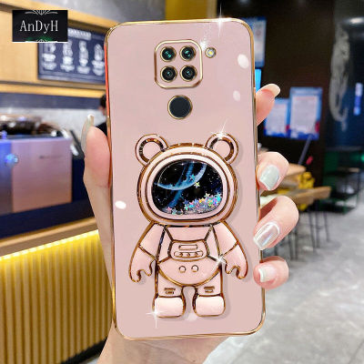 AnDyH Phone Case For Xiaomi Redmi Note 9/Redmi 10X 4G 6D Straight Edge PlatingQuicksand Astronauts space Bracket Soft Luxury High Quality New Protection Design
