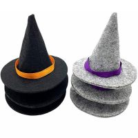 ฮาโลวีน Mini Felt หมวกแม่มดขวดไวน์ Decor DIY Craft Halloween Party Home Bar อุปกรณ์ตกแต่งหมวกสีดำ Photo Props