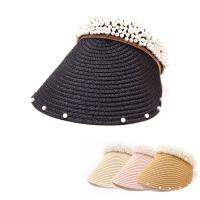 [COD] New pearl empty top hat travel sun protection peaked cap leisure beach face net red