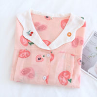 Spot parcel post Spring and Autumn New Peach Gauze Pajamas for Women Postpartum Confinement Clothes plus Size Homewear Suit Can Be Worn outside