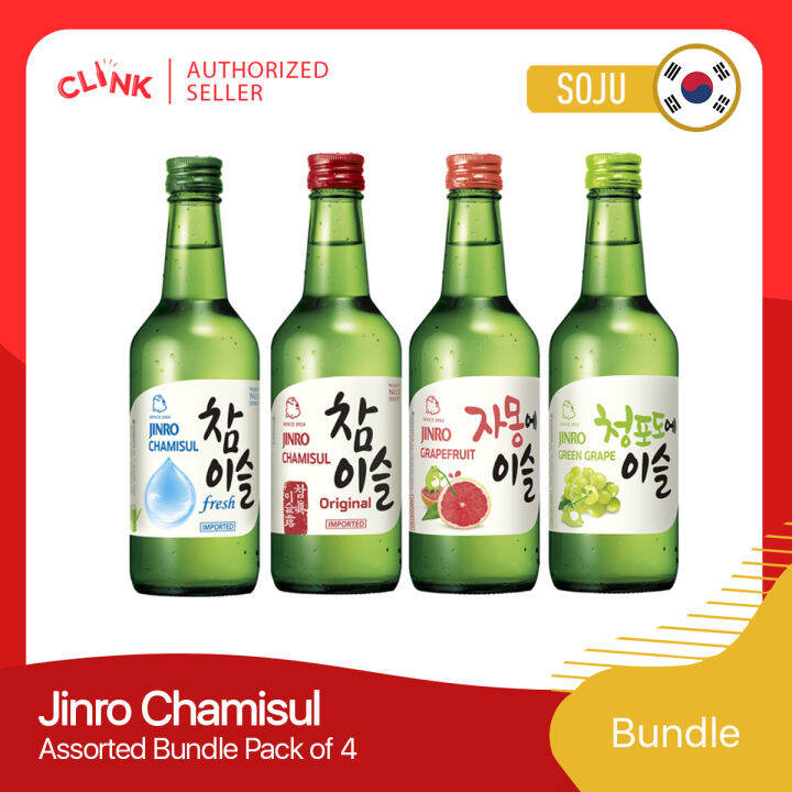 Jinro Soju Bundle Of 4 360ml Assorted Flavors (Fresh, Original, Green ...