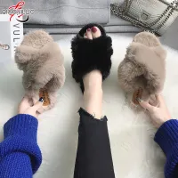[QiaoYiLuo New style plush slippers one-word women