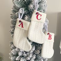 26 Letter Christmas Stocking Embroidered Xmas Socks Snowflake Alphabet Personalized Xmas Tree Ornament Gift Family Holiday Decor Socks Tights