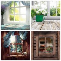 Laeacco Photo Background Gray Window Sill Wooden Board Curtain Morning Of Spring Sunrise Scene Photography Backdrop Photo Studio