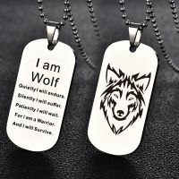 Fashion Wolf Pendant Necklace Double Side Engraved I am Wolf Fans Gift Dog Tag Jewelry Keychain