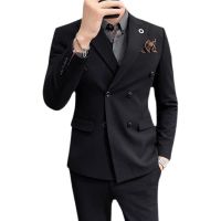 2023 New Fashion version Double-breasted suit suit for men Korean version slim fit versatile jacket business casual high-end sense small suit formal dress