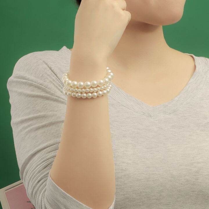 cod-european-and-cross-border-fashion-white-pearl-female-bracelet-simple-three-piece-set-personality-popular