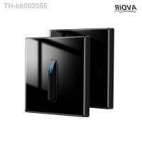 ✉❂ Avoir Wall Light Switch With LED Indicator Black Piano Key Push Button Reset Switch 16A Glass Panel Power Socket TV RJ45 Outlets