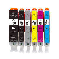 หมึกเทียบเท่า ทุกสี 1 ชุด สำหรับ ใช่ทดแทน ตลับหมึกรุ่น PGI-750 CLI-751 ink cartridge for Canon PIXMA MG5470/MG6370/Ip7270/MX727/MX927