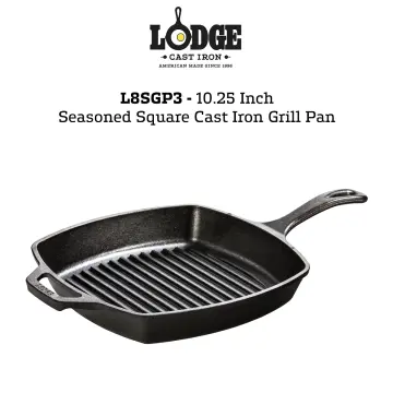 Lodge L8SGP3 Cast Iron Square Grill Pan, Pre-Seasoned, 10.5-inch