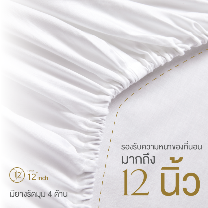 ibed-ผ้าปูที่นอนโรงแรม-5-ดาว-cotton-100-500-เส้นด้าย-มีใบรับรองกันไรฝุ่น-99-96-สีขาว-ลายเรียบ